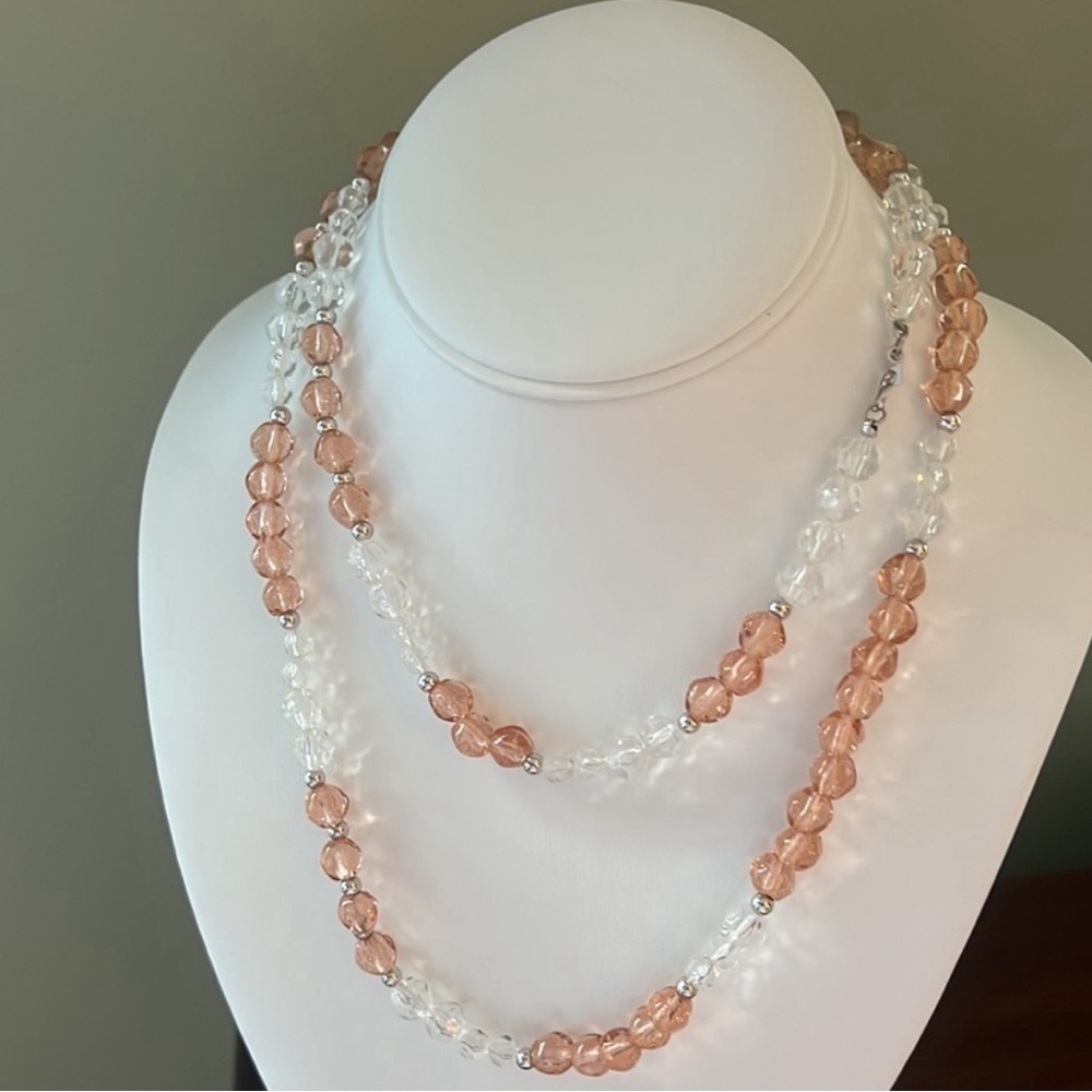 Vintage Necklace Monet Bead Peach Clear 32inches
